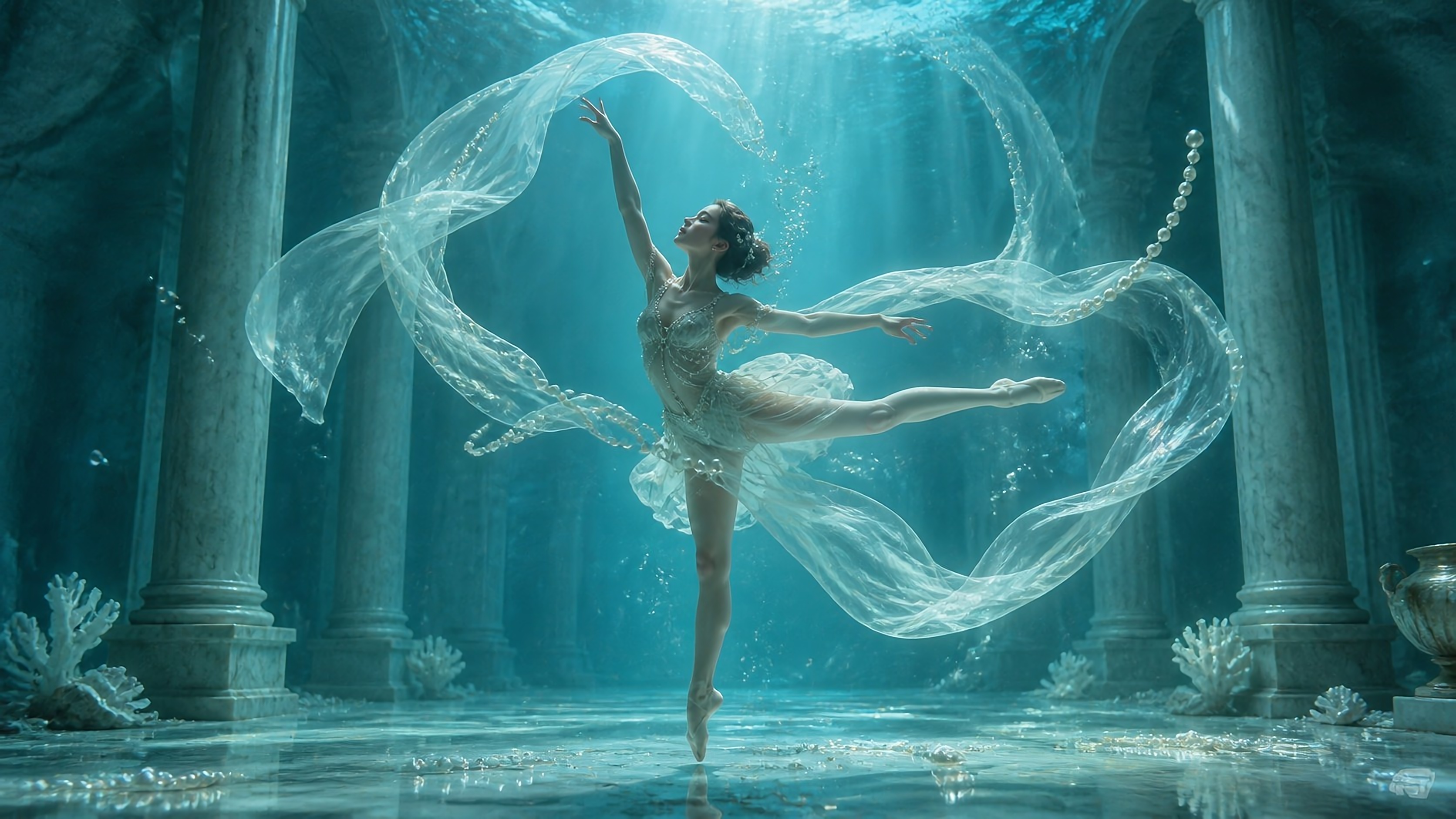 가라앉은 대리석 발레 — Kling 원본 · 1080p / AI PIXELL · 4K 업스케일